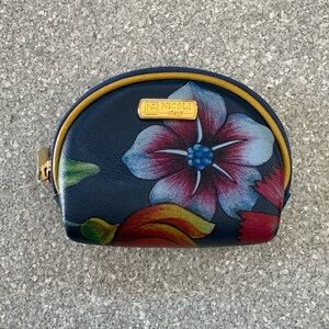 Nicoli Floral Navy Leather Cosmetic Pouch/coin purse